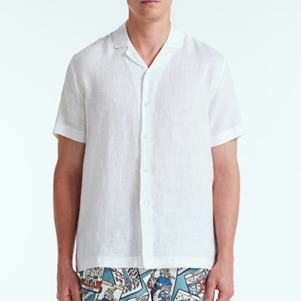 BLUEMINT Mars White Short Sleeve Camp-Collar Linen Shirt Mens Size 3XL